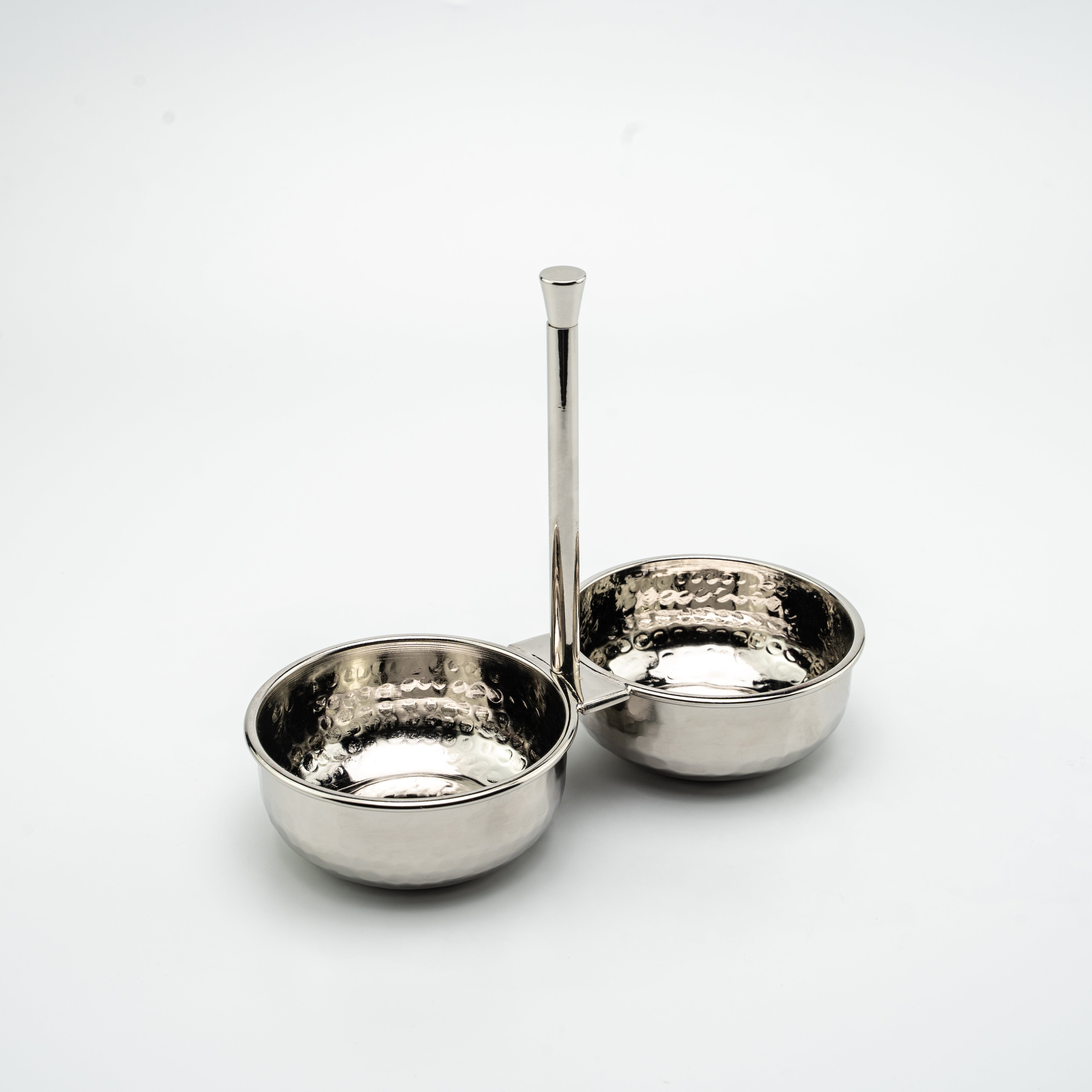 Handcrafted Copper Double Bowl Stand, Color Chrome